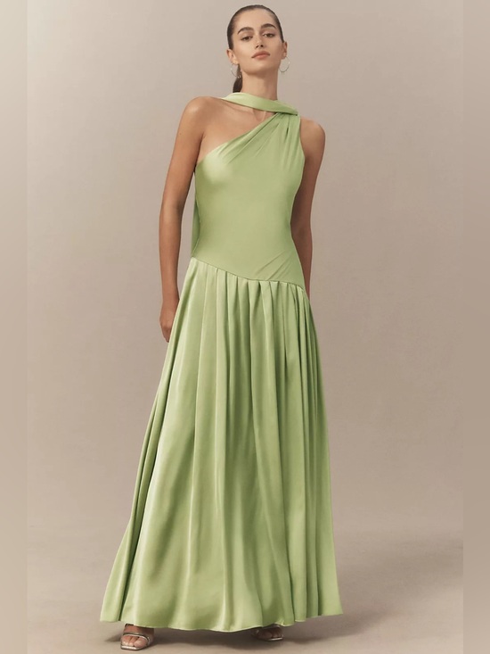 Anthropologie Dresses & Skirts - Anthropologie One-Shoulder Pleated Sage Green Gown